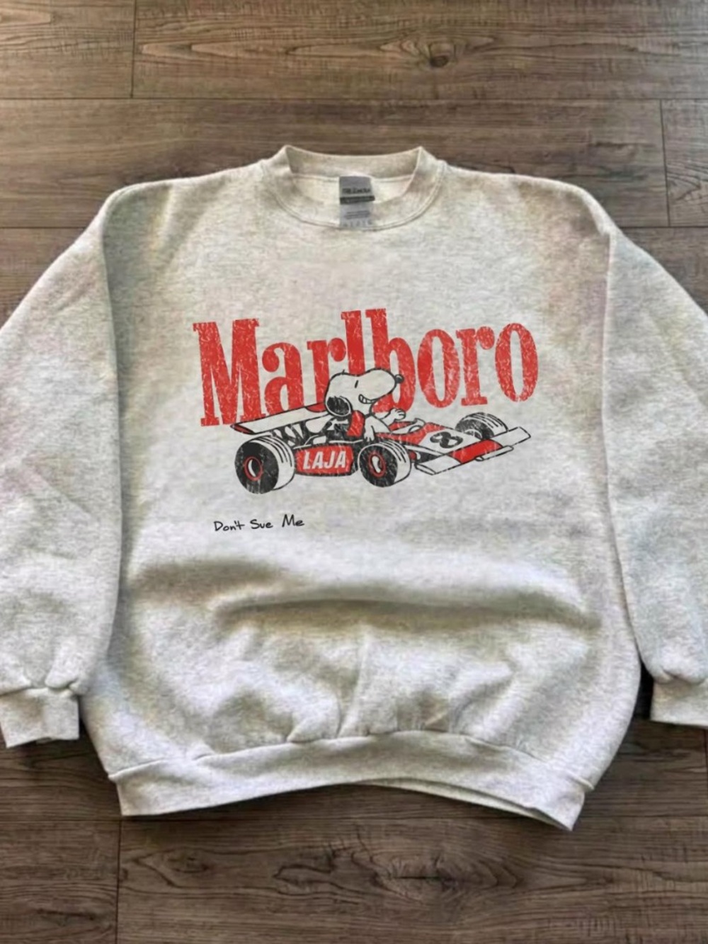 Gildan Light Gray Crewneck Sweatshirt with Red Racing Graphic